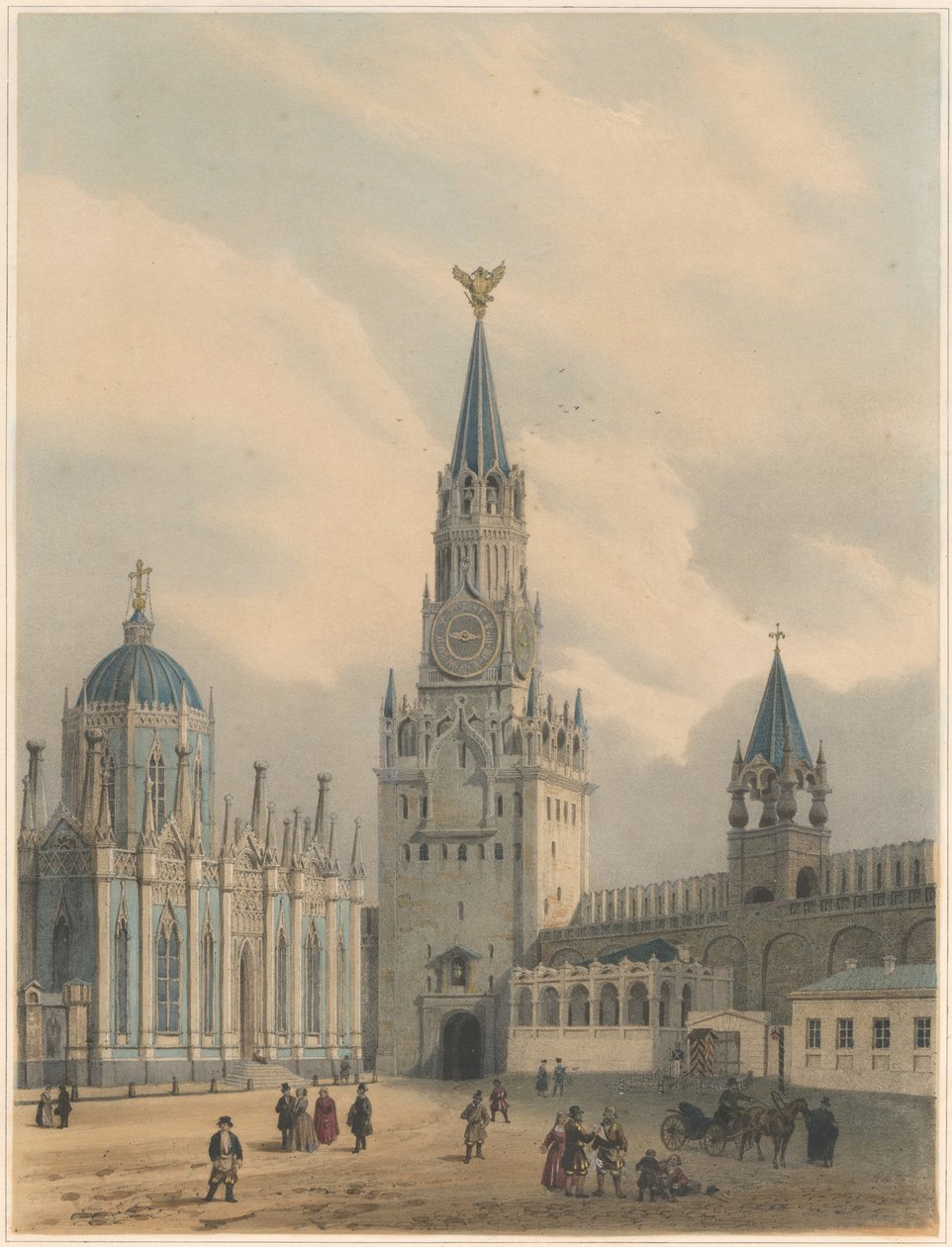 The Spasskaya Tower Saviour Gates and Saint Catherine Church of Ascension Convent in the Moscow Kremlin by Louis Jules Arnout