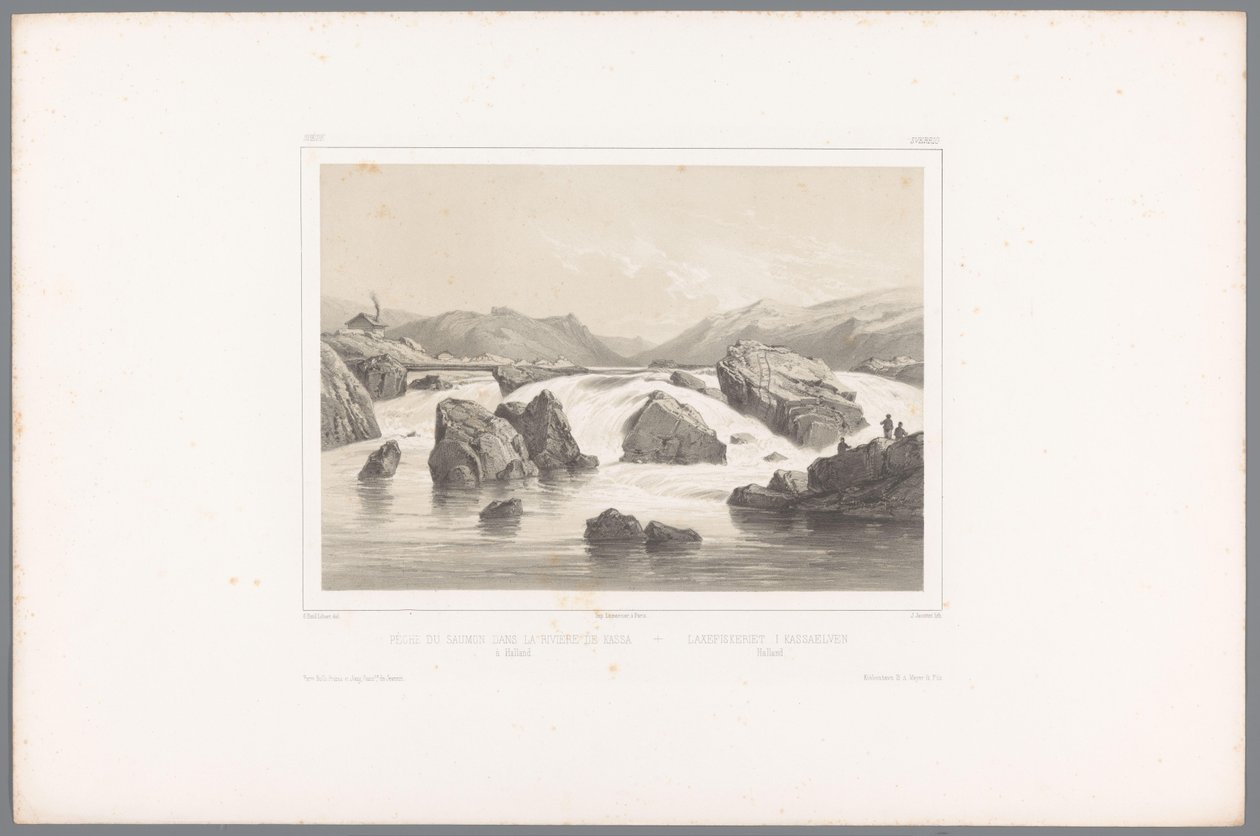 Salmon Fishers at the Kassa River in Halland (Views in Scandinavia) by Louis Julien Jacottet