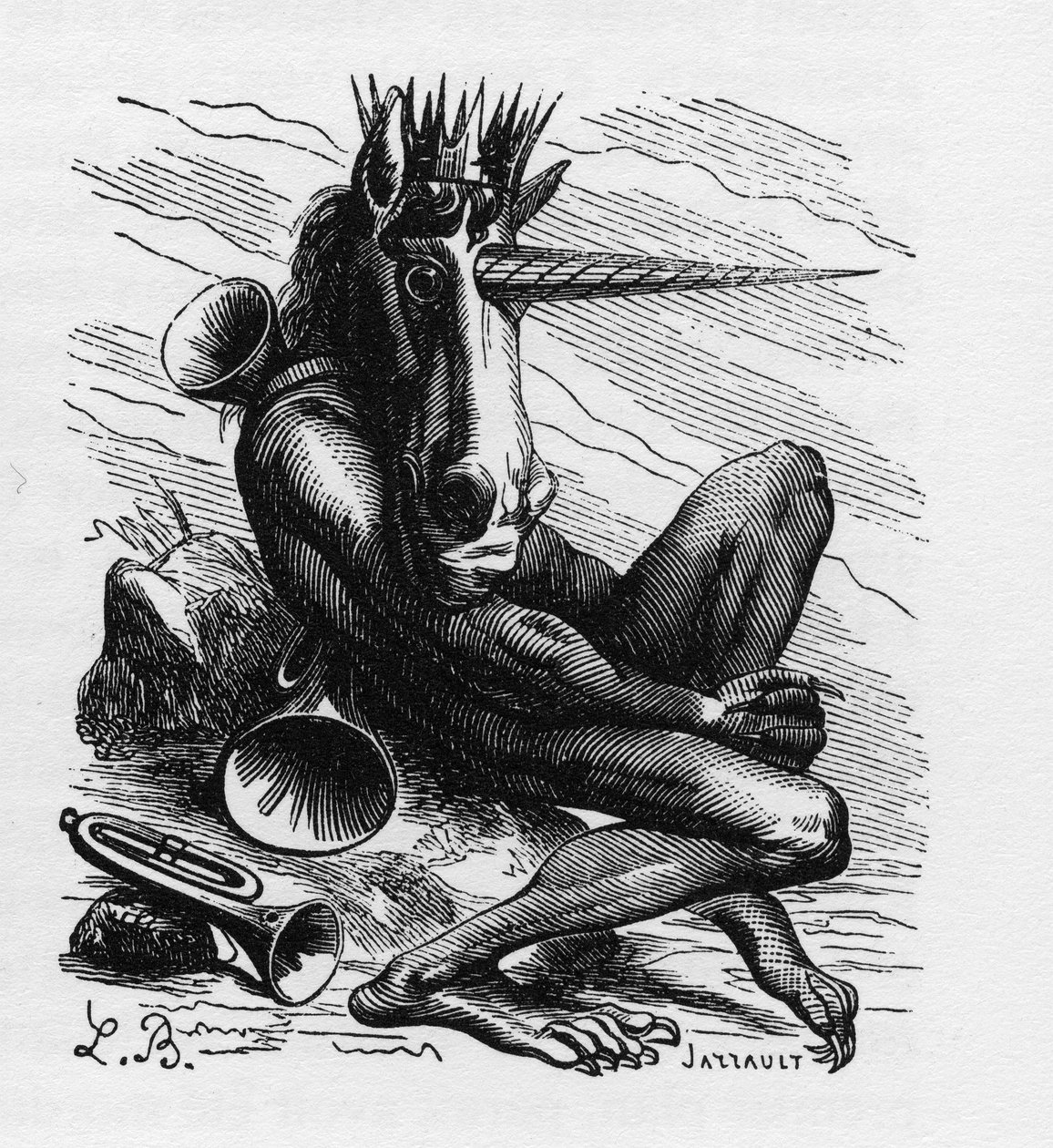 Amdusias - Demon in the Ars Goetia - Engraving by L. Breton in 