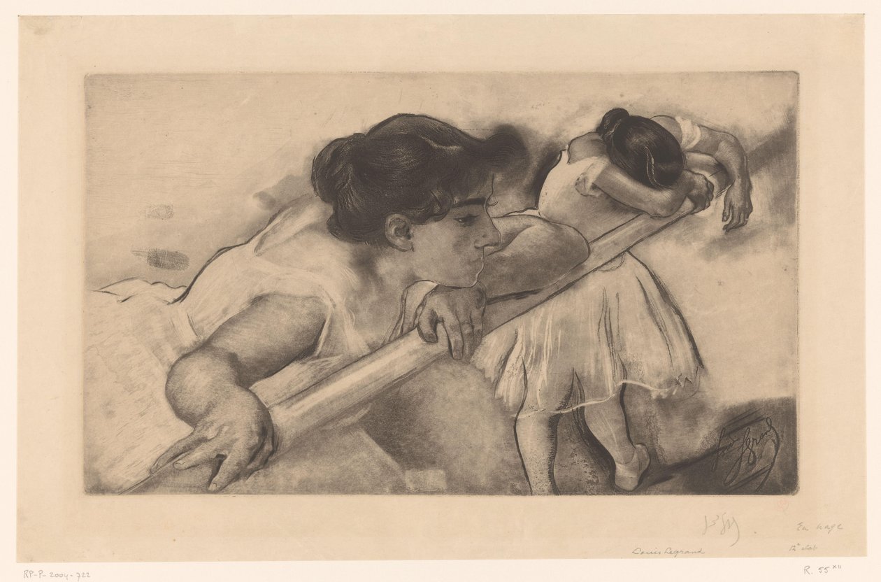 Two Ballerinas at a Ballet Barre by Louis Legrand (signed by artist)