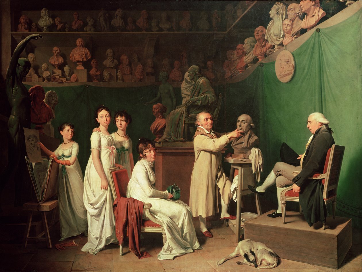 Jean Antoine Houdon Sculpting the Bust of Pierre Simon Marquis de Laplace in the Presence of His Wife and Daughters by Louis Leopold Boilly