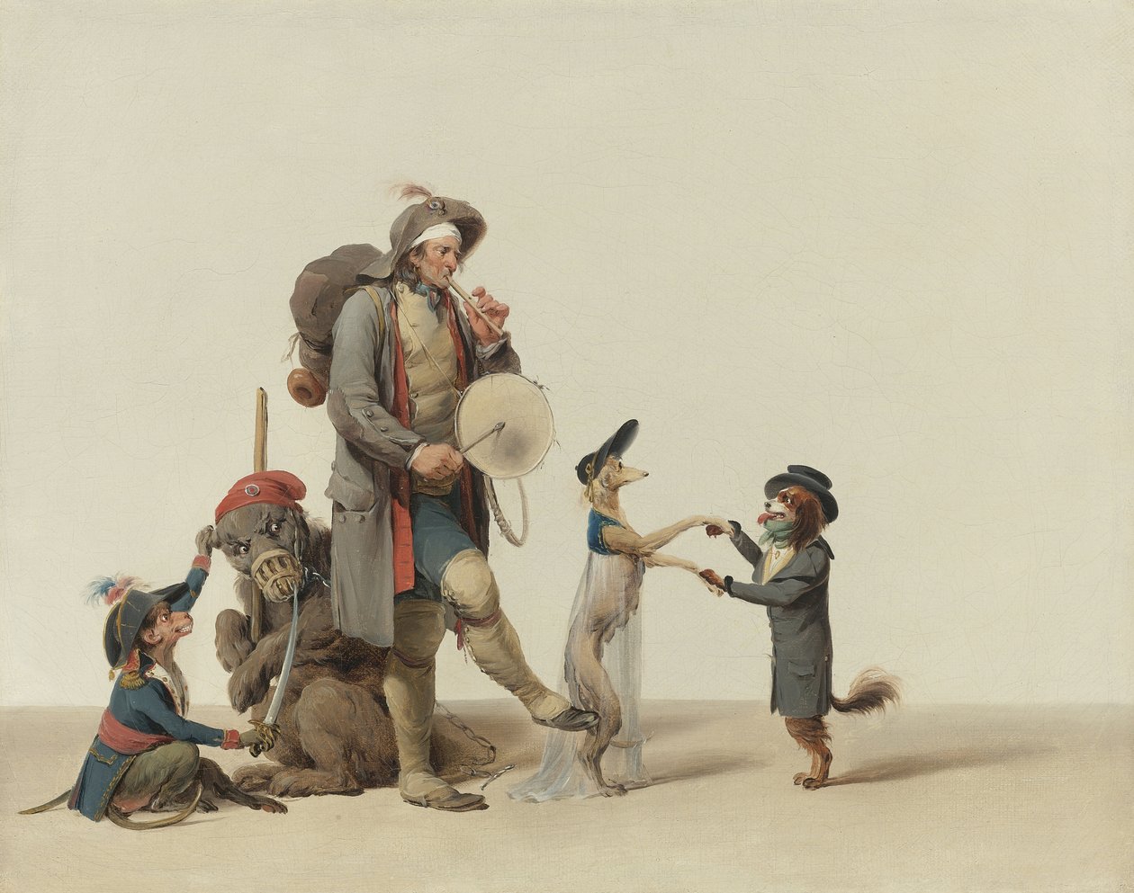 An Animal Trainer with Dancing Dogs, a Bear and Monkey by Louis Leopold Boilly