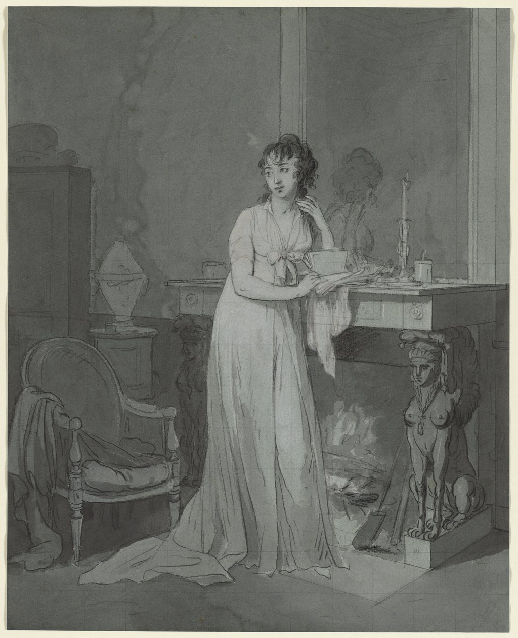 Woman in Front of a Fireplace by Louis Leopold Boilly
