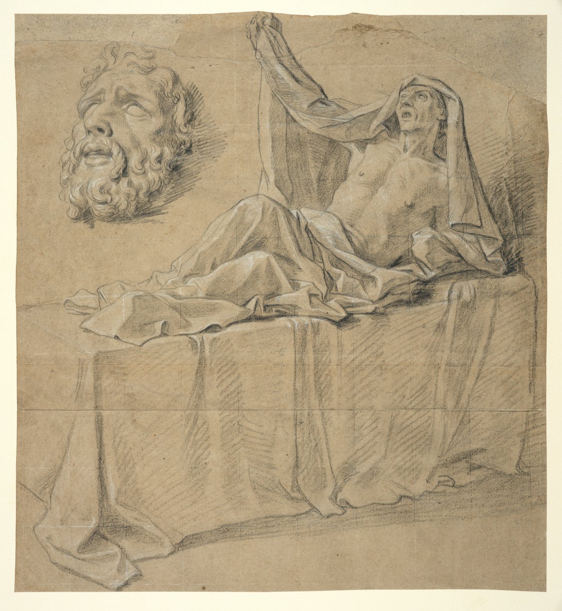 Reclining Figure and Mask of a Bearded Man (Study for "The Burial of Raymond the Deacon") by Louis Licherie de Beuron (attr. to)
