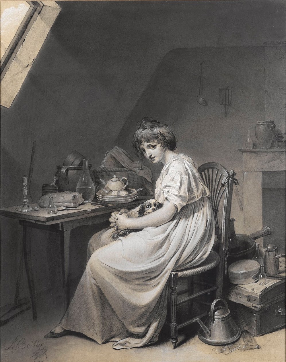 Young Girl with her Dog by Louis Leopold Boilly