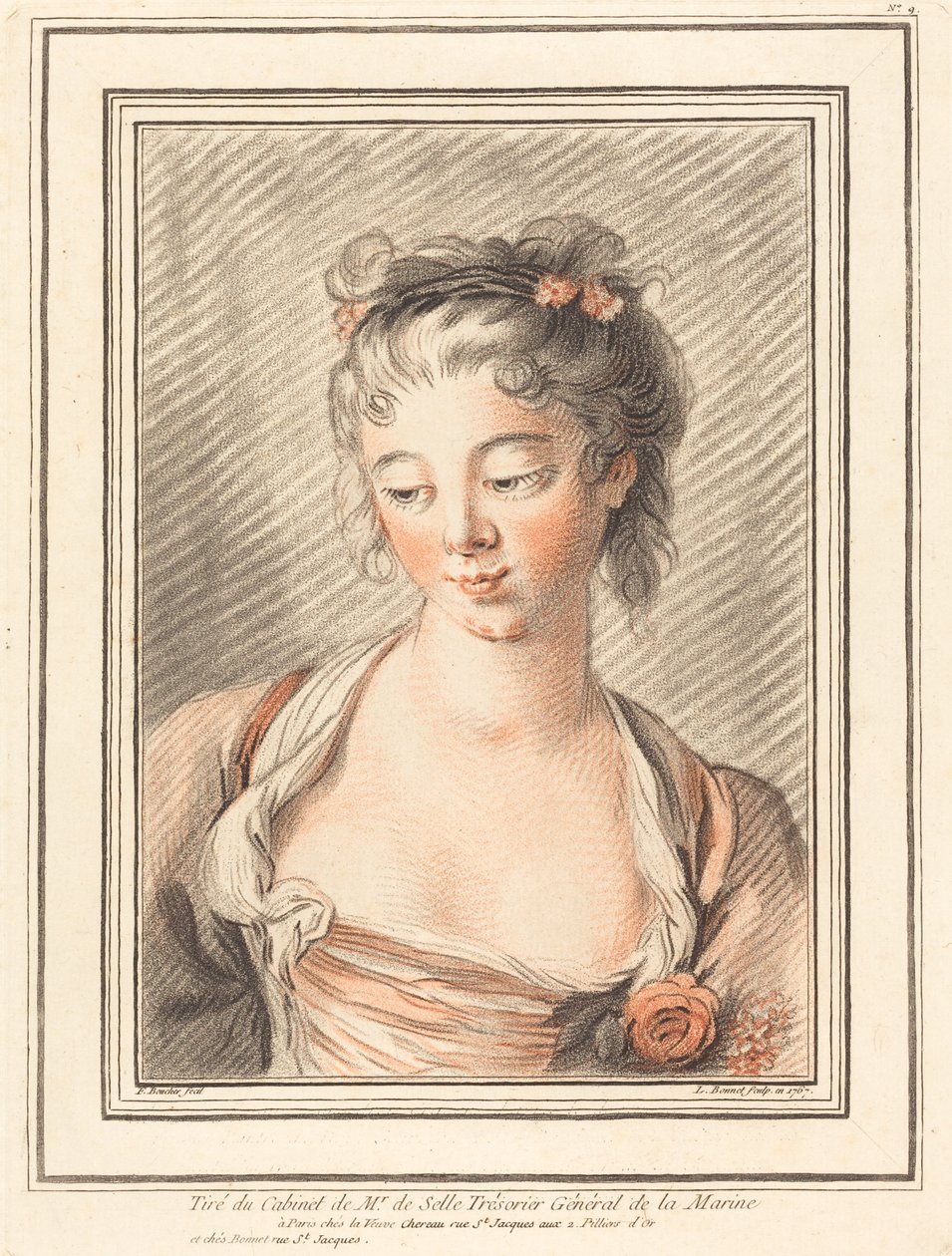 Bust of a Young Woman Looking Down by Louis Marin Bonnet after François Boucher