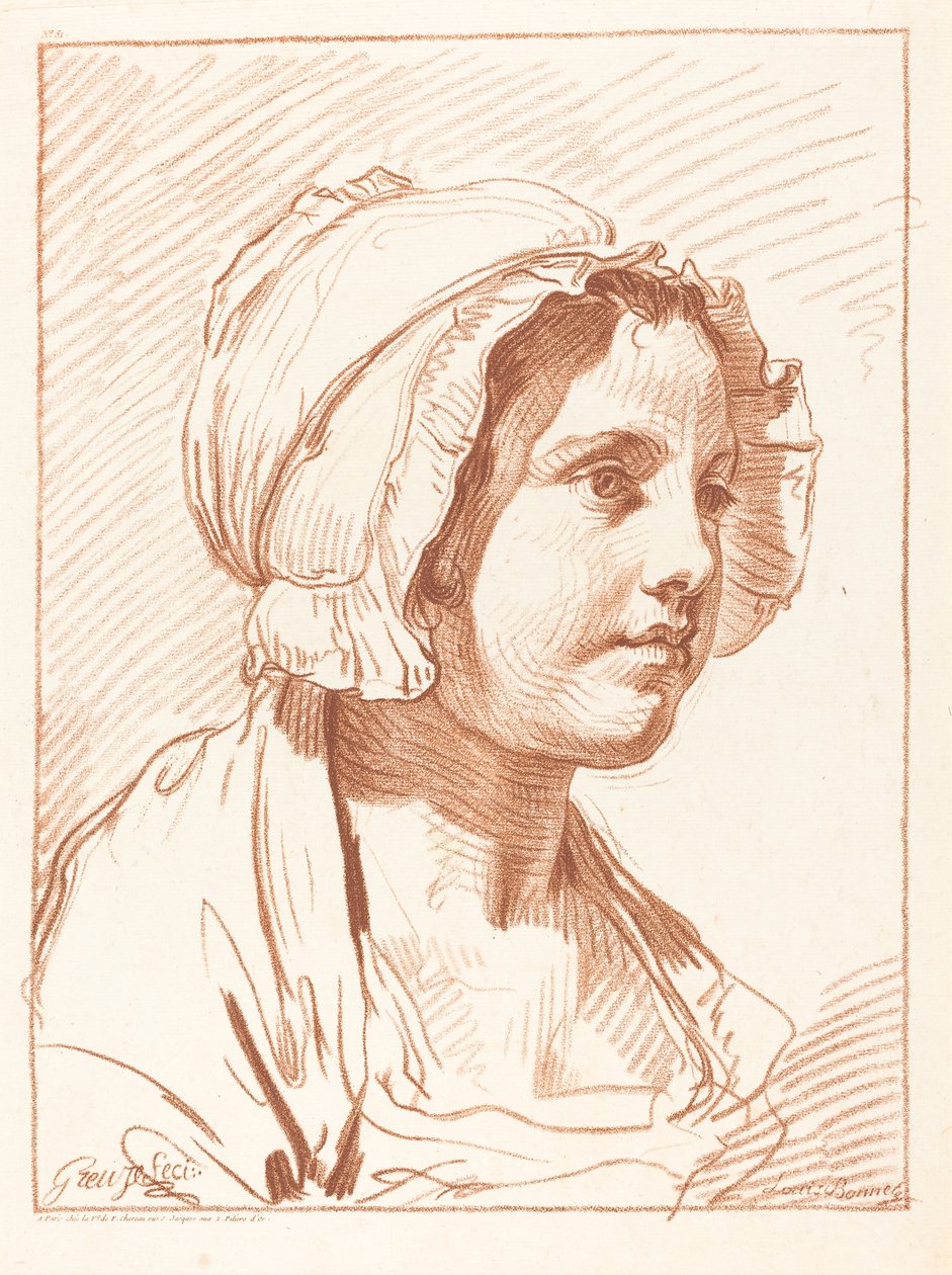 Head of a Young Woman Wearing a Cap by Louis Marin Bonnet after Jean Baptiste Greuze
