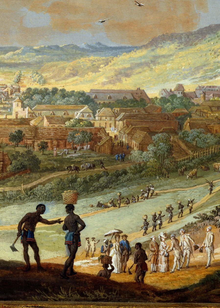View of the city of Cape Francais (Cap de la Republique) view of the hill in Santo Domingo (detail) by Louis Nicolas van Blarenberghe