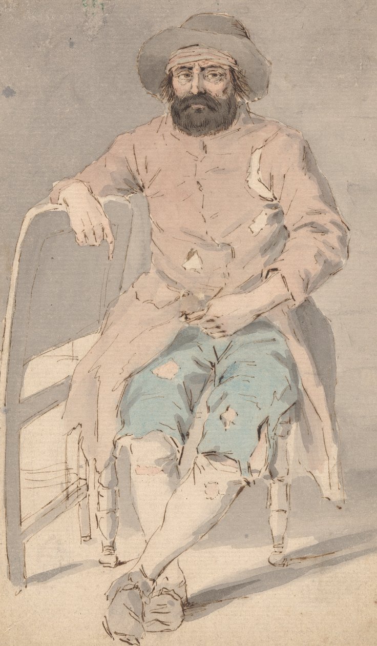 Man in Ragged Clothes Seated with Right Arm Over Another Chair by Louis Philippe Boitard