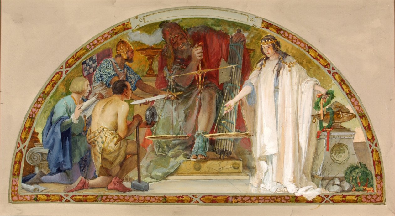 The State as Arbitrator for Industry, Education and the Military (Study for Lunette, Old Senate Office Building) by Louis Schaettle