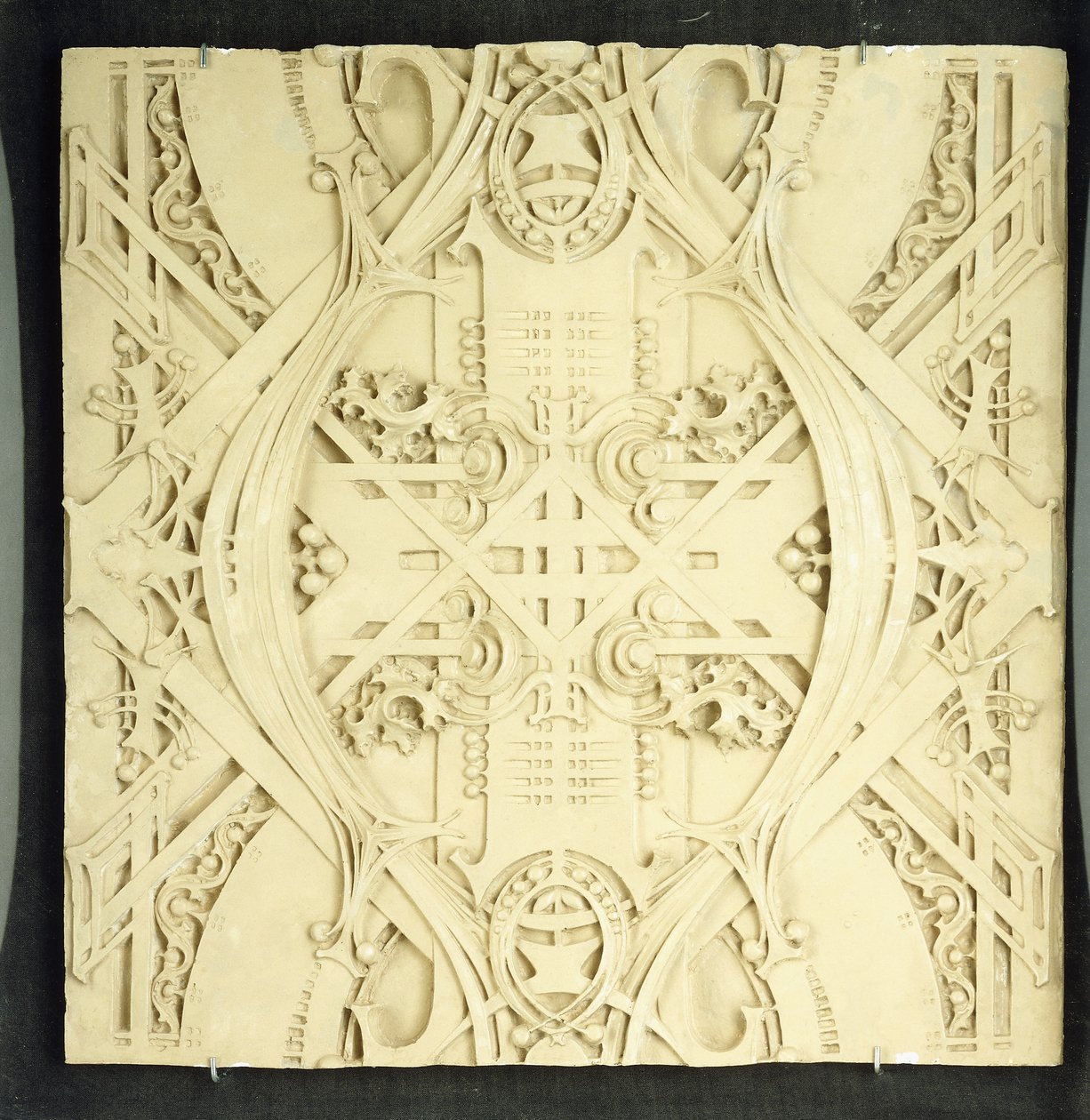 A ceiling fragment, decorated with elaborate scrolls and foliate devices, 1906-1908 by Louis Sullivan