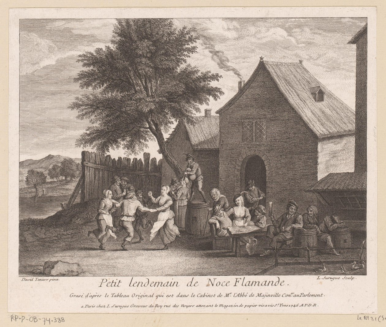 Flemish Village Scene with Festive Company in Front of an Inn (Petit lendemain de noce Flamande) by Louis Surugue