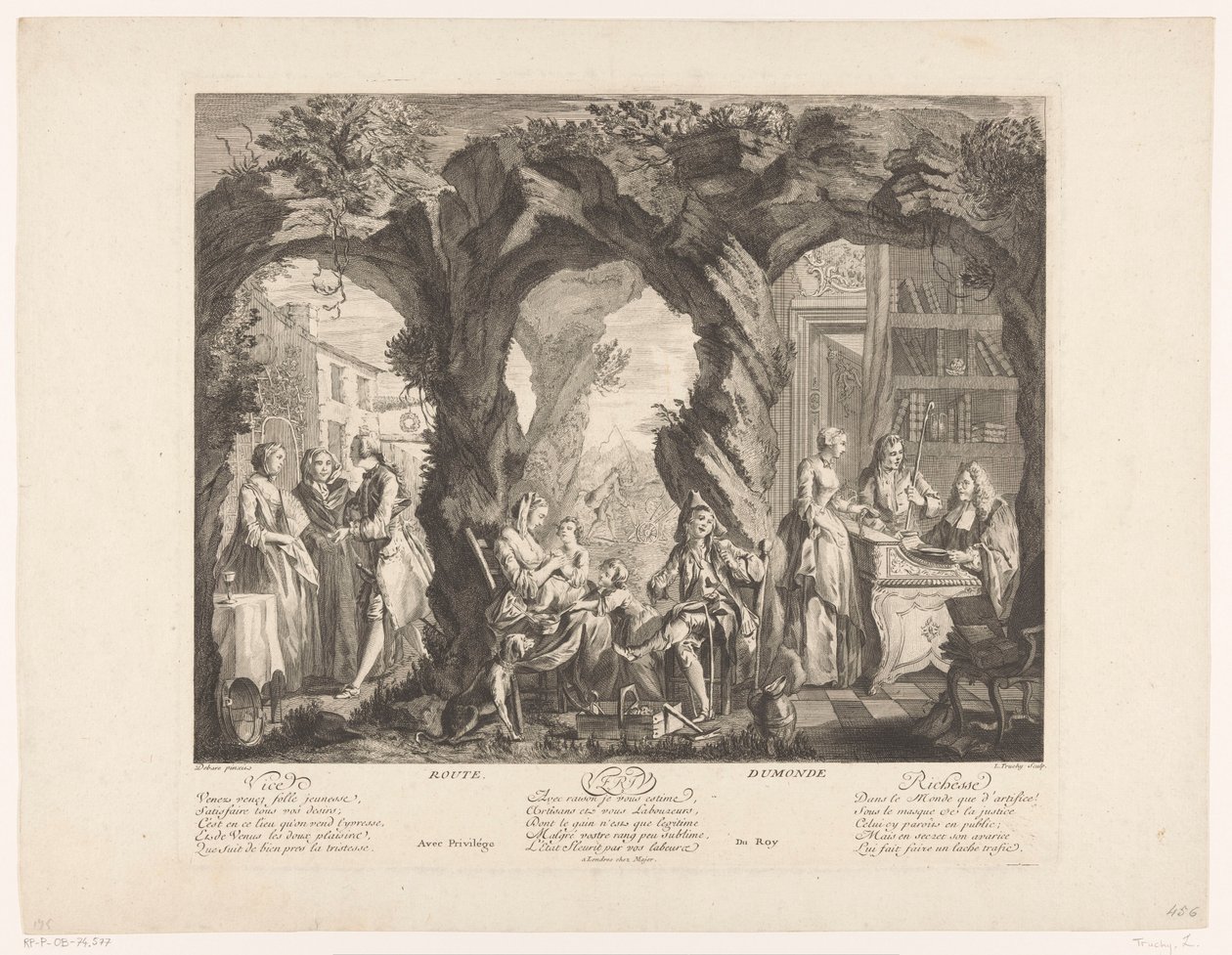 Landscape with Three Scenes of a Young Woman Buying, Wearing, and Selling a Medallion by Louis Truchy
