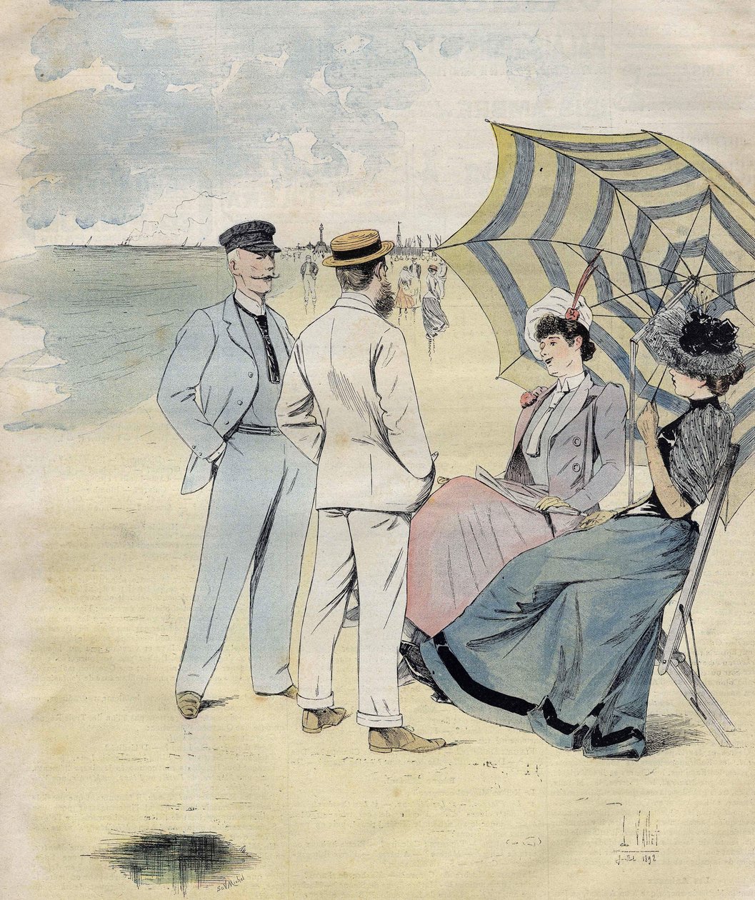 Sea baths: on the beach. From L. Vallet Watercolour. 1892 by Louis Vallet