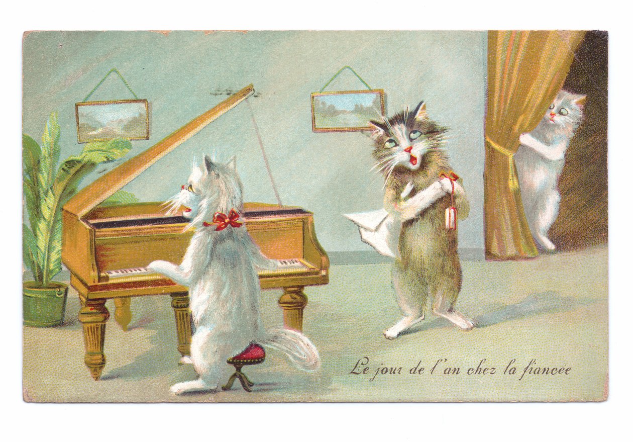 Cat Playing the Piano and Others Singing, c.1910