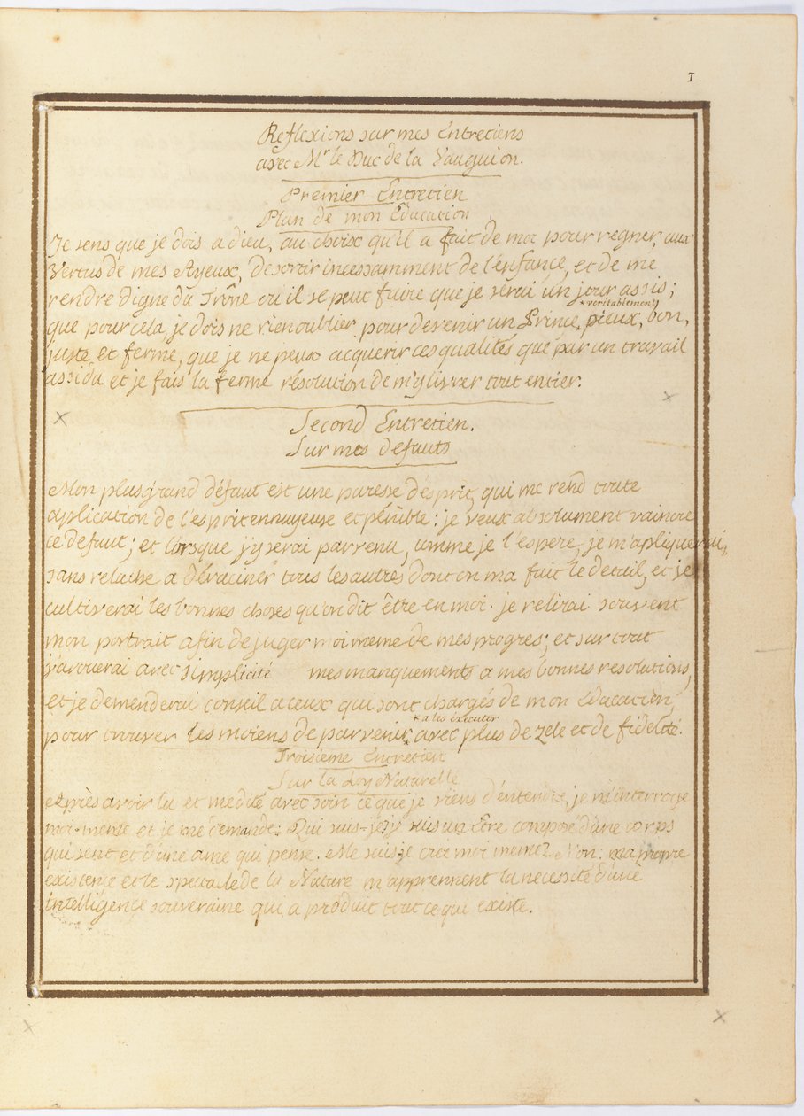 Reflections on My Interview with Mr. le Duc de la Vauguyon, Autograph Manuscript, January 1767 to Early 1769 by Louis XVI