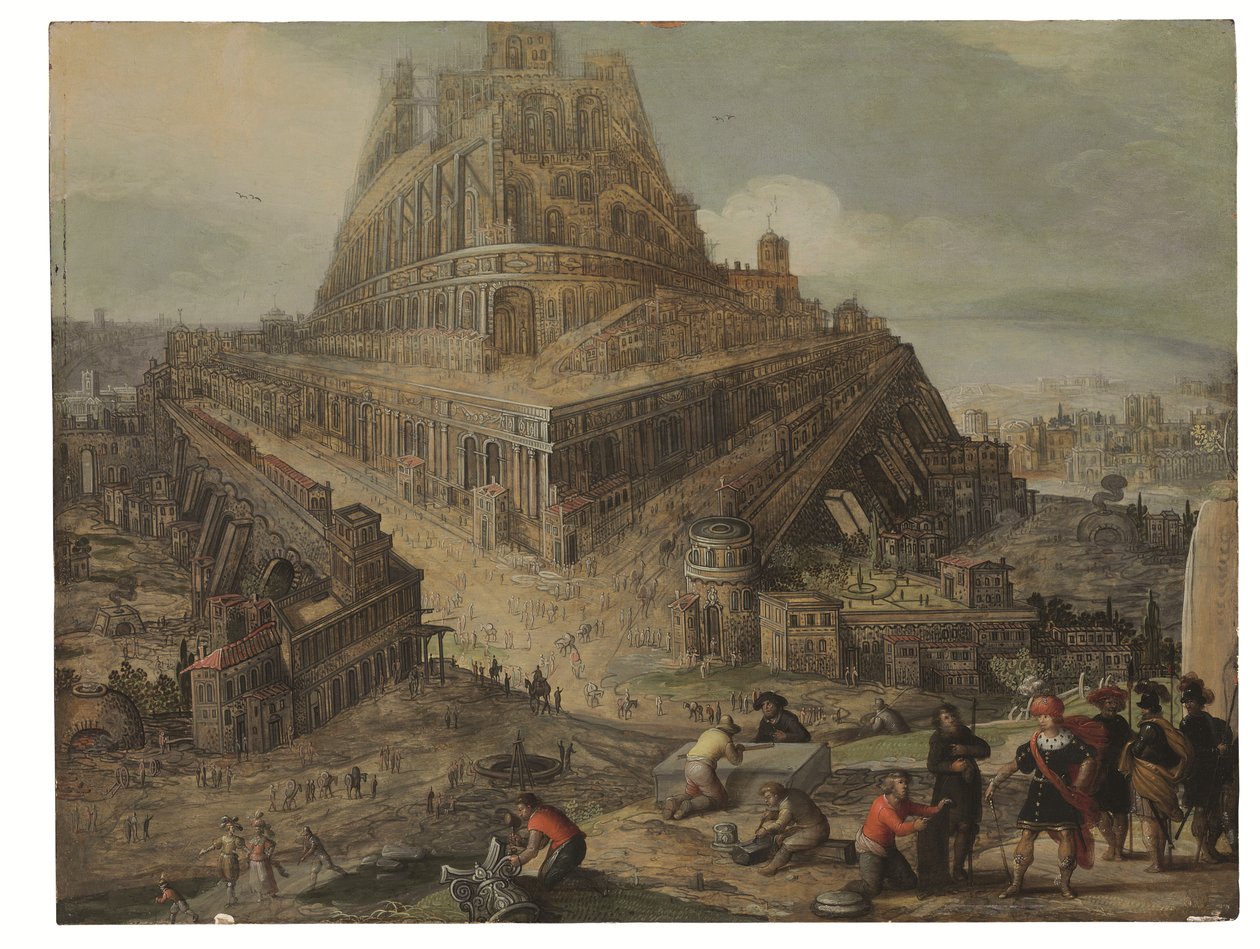 King Nimrod ordering the construction of the Tower of Babel by Louis de (circle of) Caullery