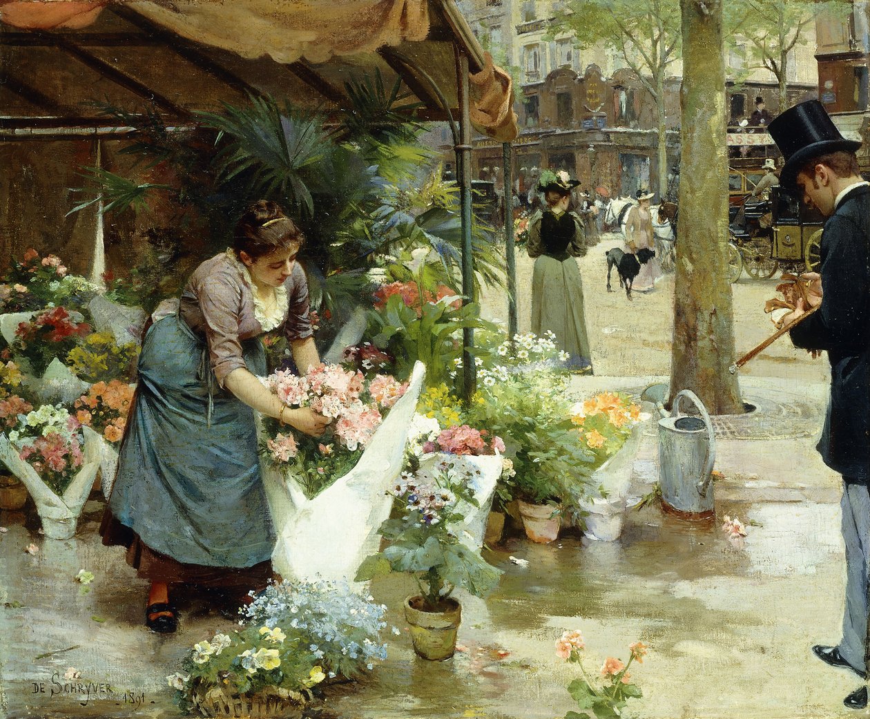 A Flower Market in Paris by Louis de Schryver