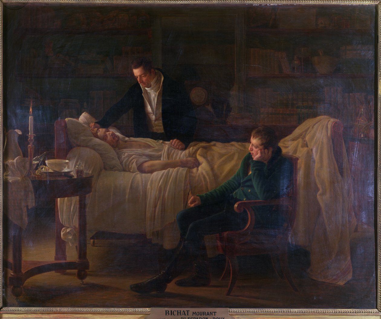 Marie Francois Xavier Bichat dying surrounded by the doctors Esparon and Philibert Joseph Roux by Louise Marie Jeanne Hersent