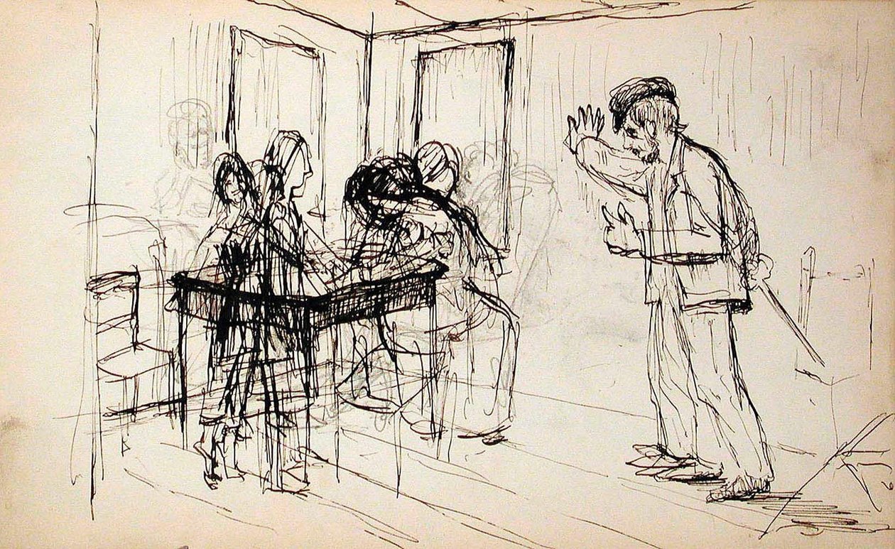 Loghouse (recto), Figures in Interior (verso) by Lovis Corinth