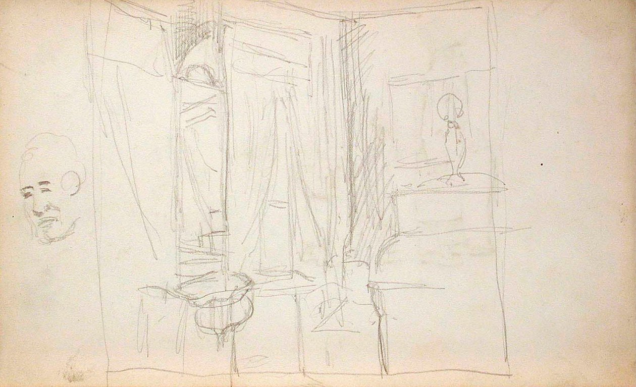 Man Leading Children (recto), Interior (verso) by Lovis Corinth