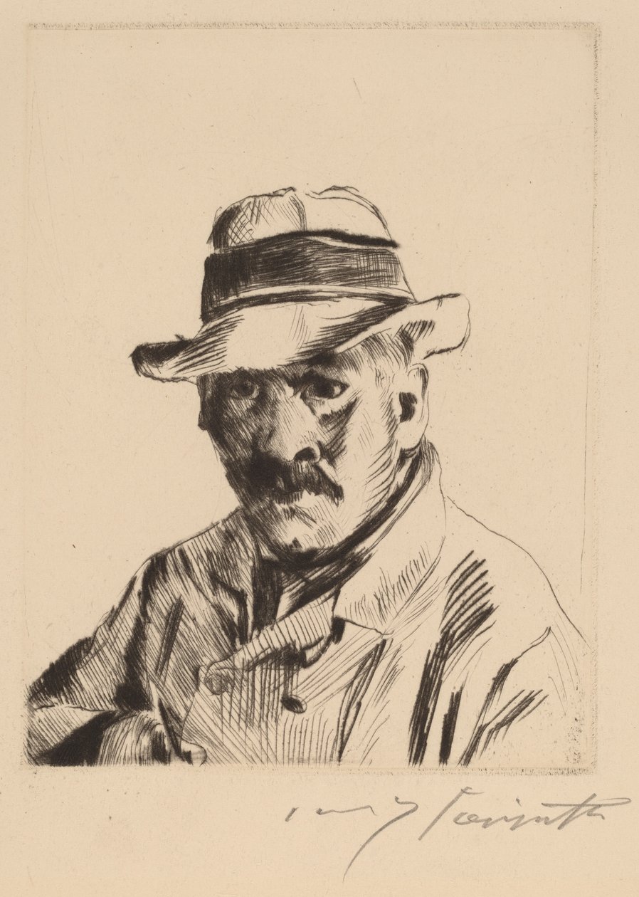 Self-Portrait in a Straw Hat, Bust Length, 1913 by Lovis Corinth