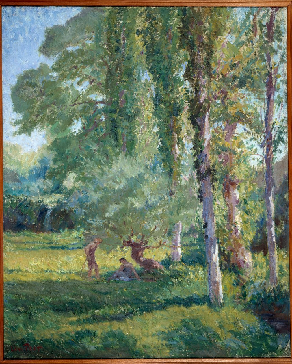 Couple on the grass under a poplar by Loys Prat