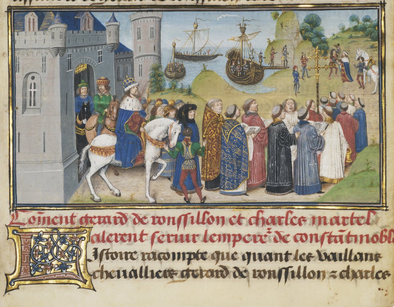 The Byzantine Emperor Welcoming Roussillon and Martel by Loyset Liedet