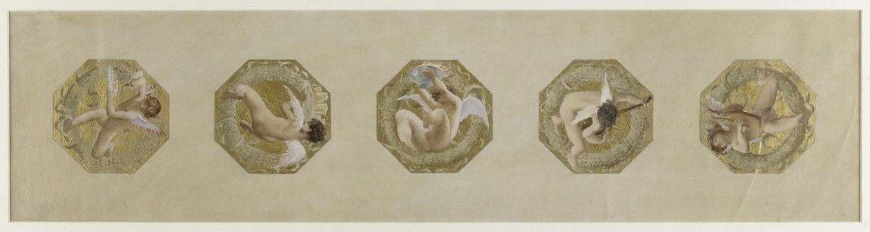 Sketch for Hôtel de Ville de Paris, Festive Staircase: Geniuses Carrying Festive Attributes, circa 1888 by Luc Oliver Merson