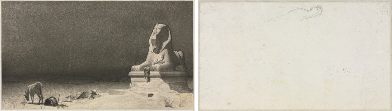 The Rest on the Flight into Egypt (recto); Sketch of a Sphinx (verso) by Luc Olivier Merson