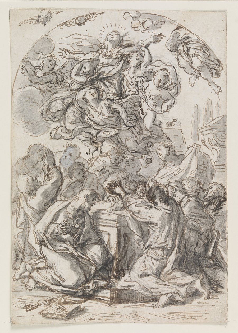 Assumption of the Virgin; Verso: Head of a Woman and Child by Luca Giordano