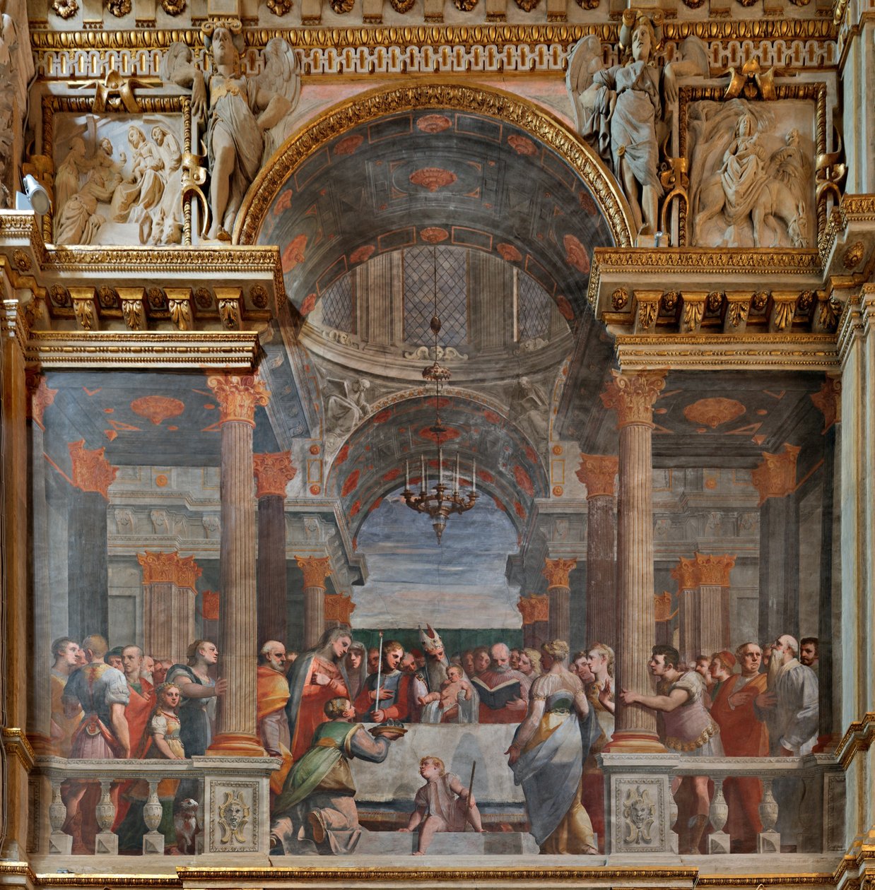 Genoa, Duomo (St Lawrence Cathedral), inside, The Lercari Chapel or The Chapel of the Blessed Sacrament (Northern apse), Northern side: "The Presentation in the Temple", fresco by Luca Cambiaso by Luca Cambiaso