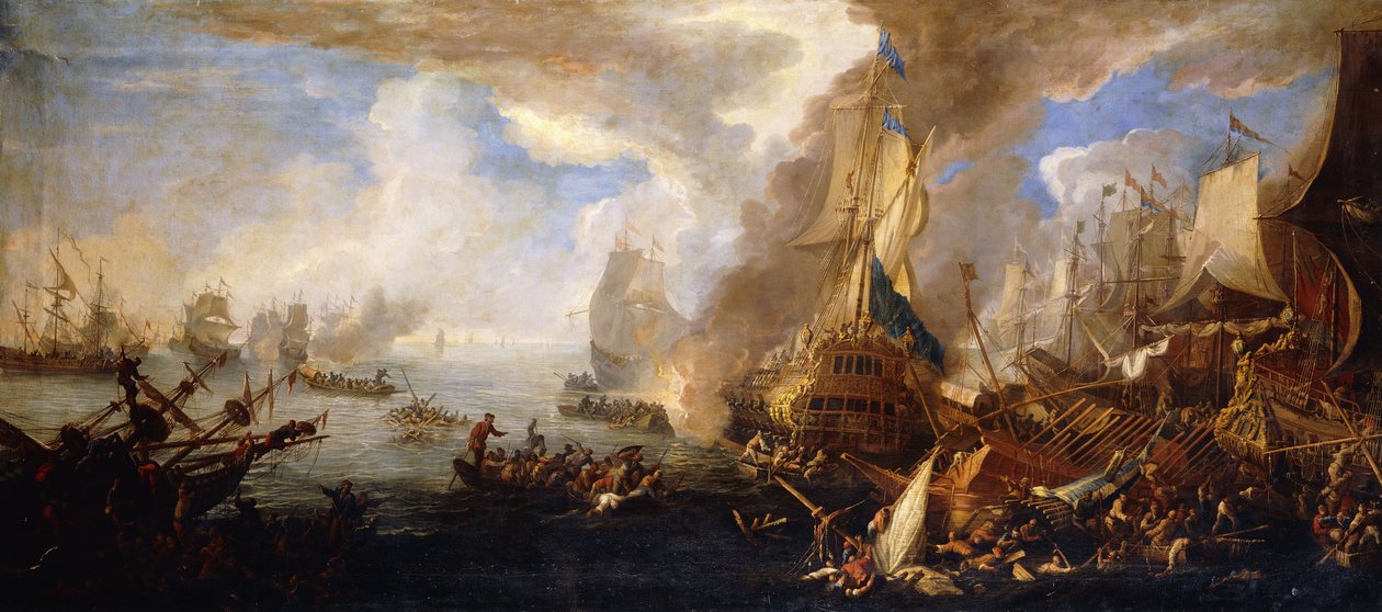 A Sea Battle with Sardinian and Venetian Warships and Sardinian and Egyptian(?) Galleys in the Foreground by Luca Carlevaris