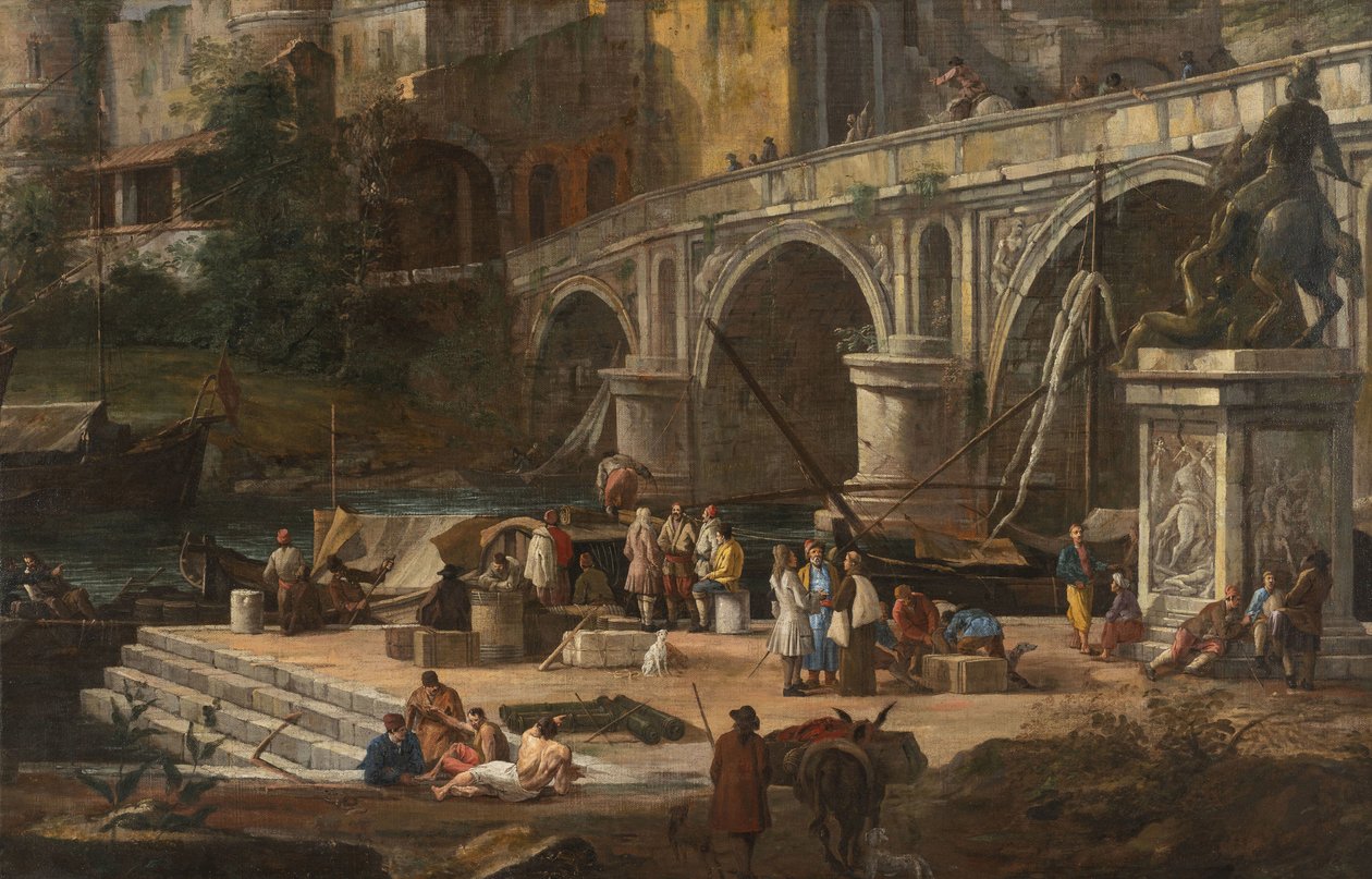 View of a river port by Luca Carlevaris