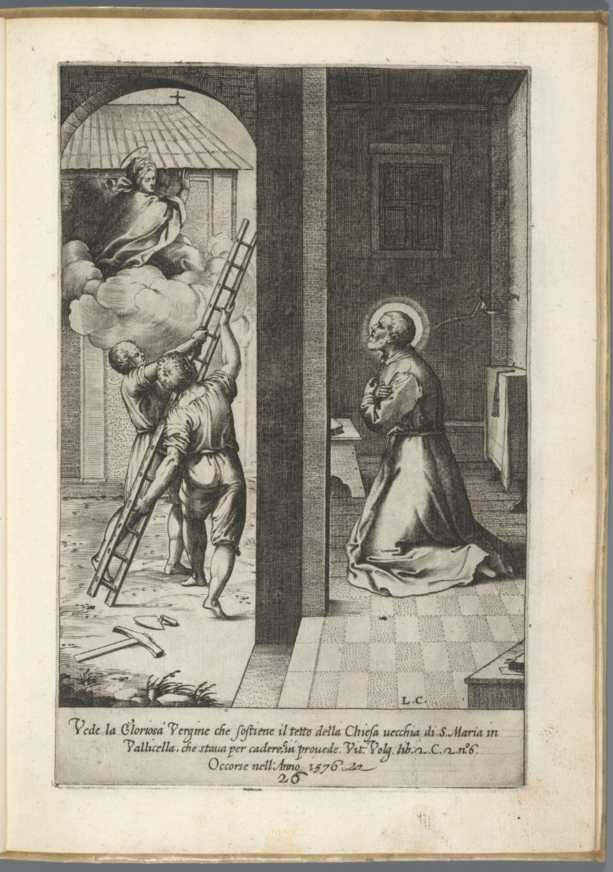 Filippo Neri Sees Mary Holding Up the Roof of Santa Maria in Vallicella (series title: Life of Saint Filippo Neri) by Luca Ciamberlano