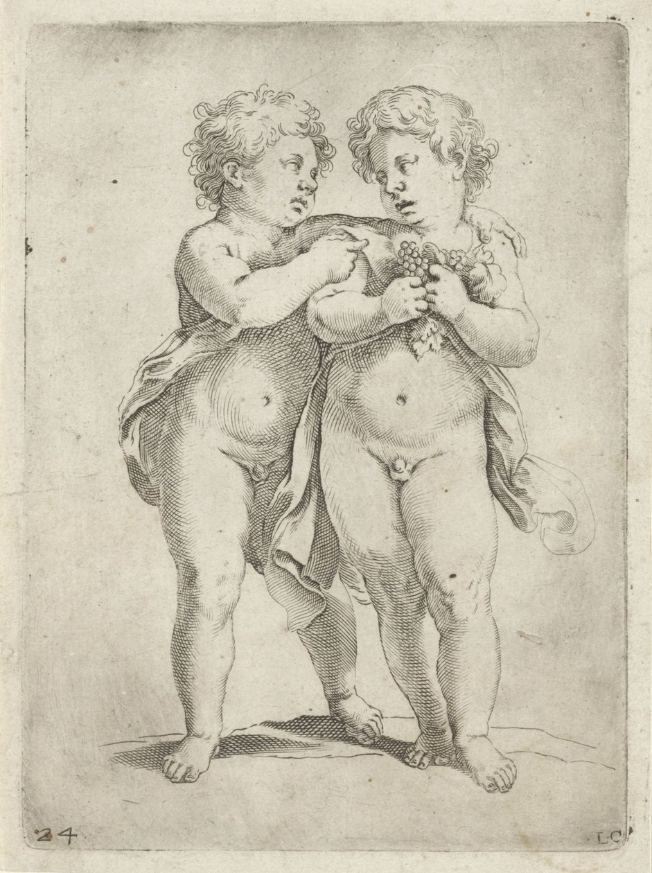 Two Boys, One with a Bunch of Grapes by Luca Ciamberlano