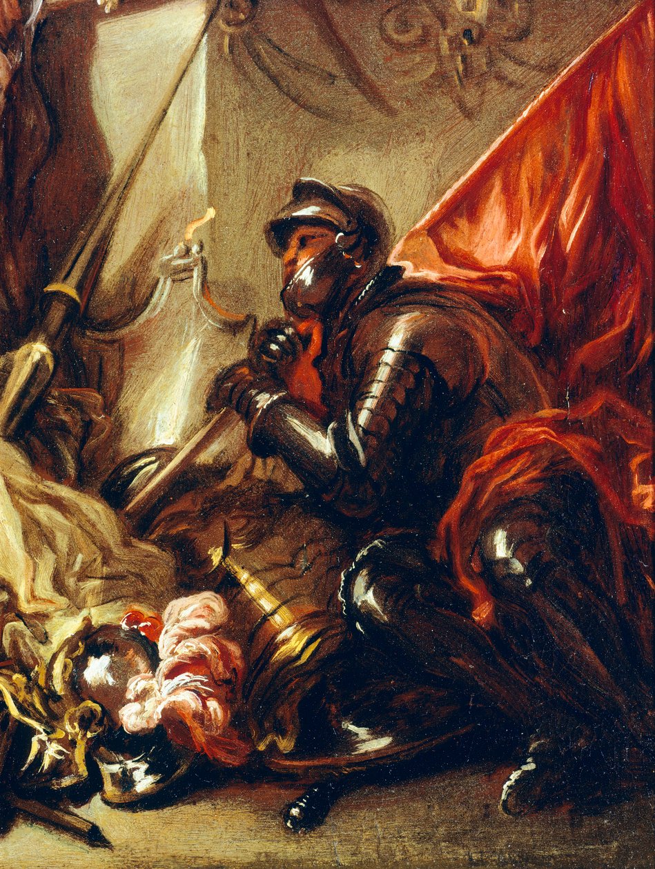 Soldier holding banner (detail) by Luca Giordano