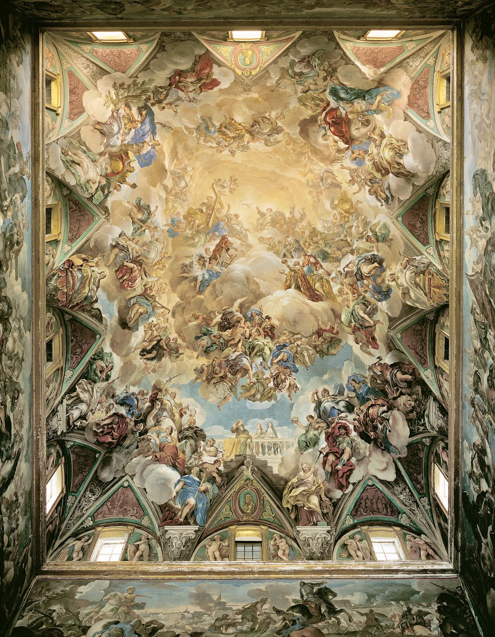 The Celestial Glory and the Triumph of the Habsburgs, from the ceiling above the grand staircase by Luca Giordano