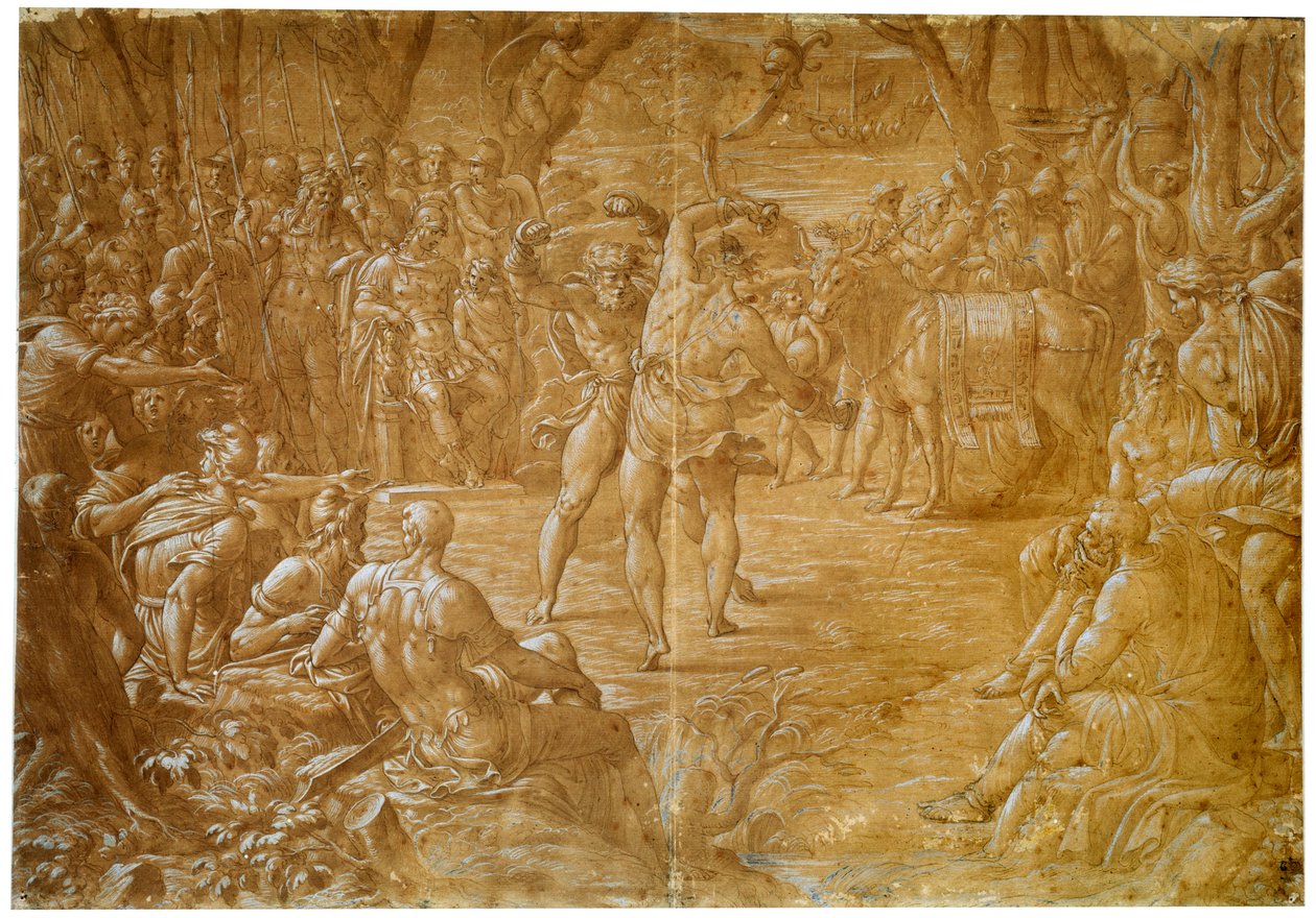 The Fight between Entellus of Sicily and Dares of Troy by Luca Penni