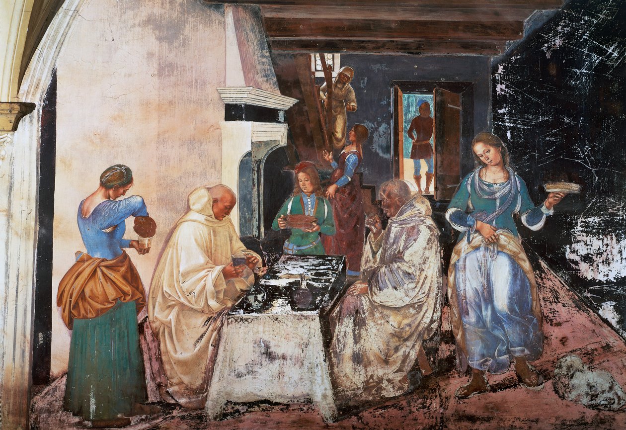 Benedict Tells the Monks Where and When They Ate While They Were Outside the Monastery, Scene from the Stories of St Benedict by Luca Signorelli