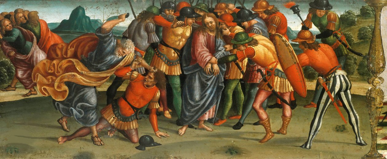 The Capture of Christ. Lamentation over the Dead Christ, Predella Panel, 1502 by Luca Signorelli