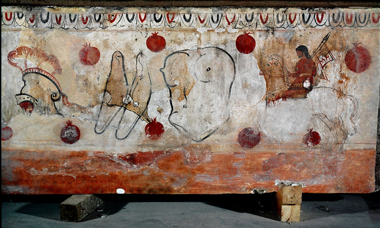 A Rider and the Different Elements of His Armor, Lucanian Fresco, 4th Century BC, Necropolis of Paestum, Italy by Lucanian School