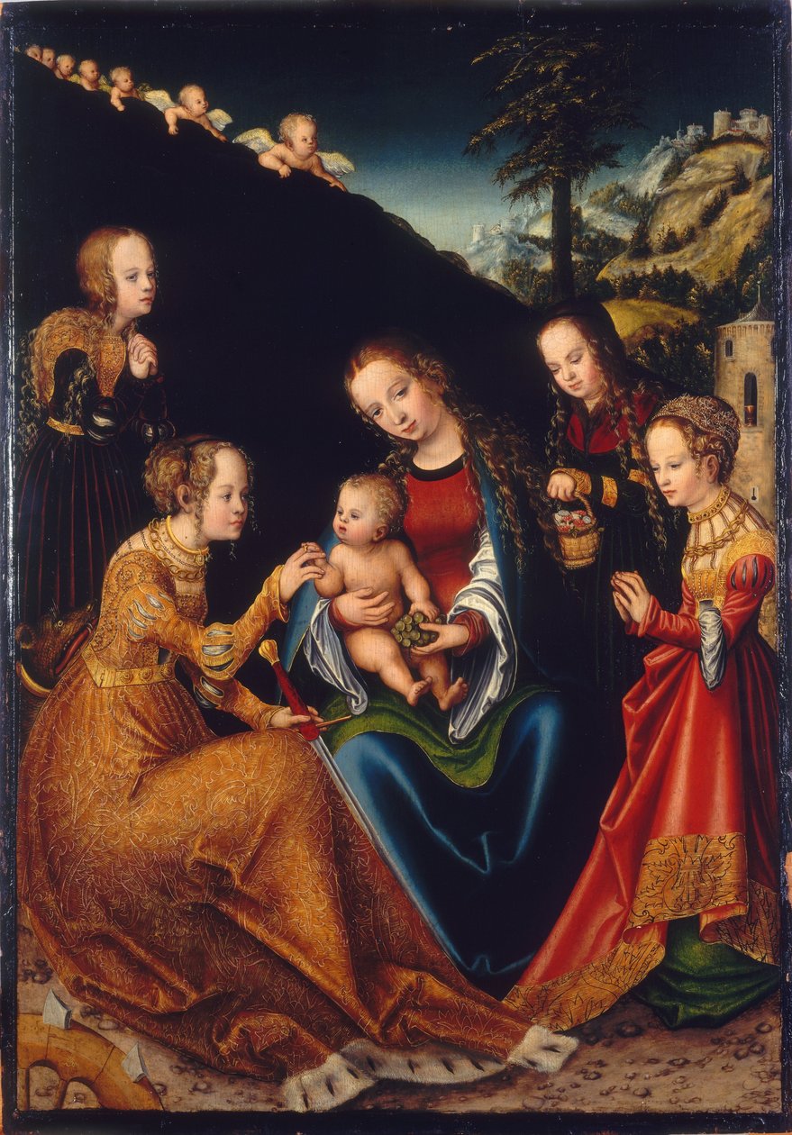The Mystic Marriage of Saint Catherine of Alexandria with Saints Dorothy, Margaret and Barbara by Lucas Cranach the Elder