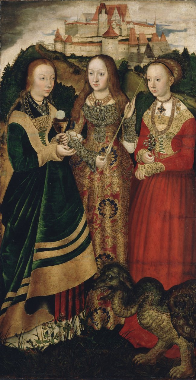 Altarpiece with the Martyrdom of Saint Catharine, Right Wing: The Saint Barbara, Ursula and Margaret by Lucas Cranach the Elder