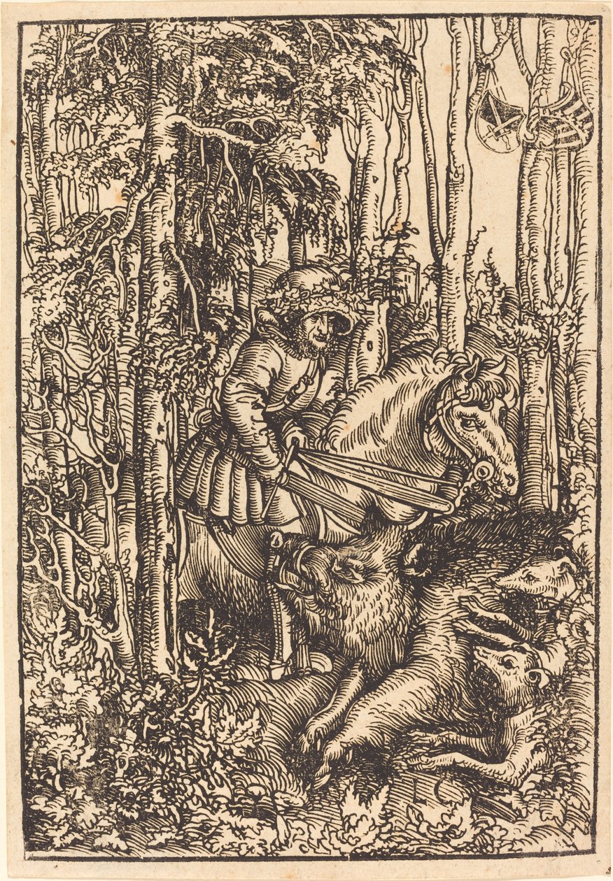 Hunter on Horseback Hunting a Wild Boar by Lucas Cranach the Elder