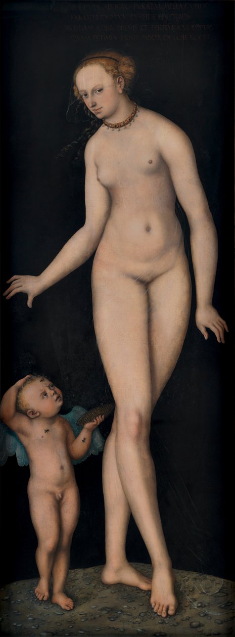 Venus with Cupid as Honey Thief Against a Black Background by Lucas Cranach the Elder