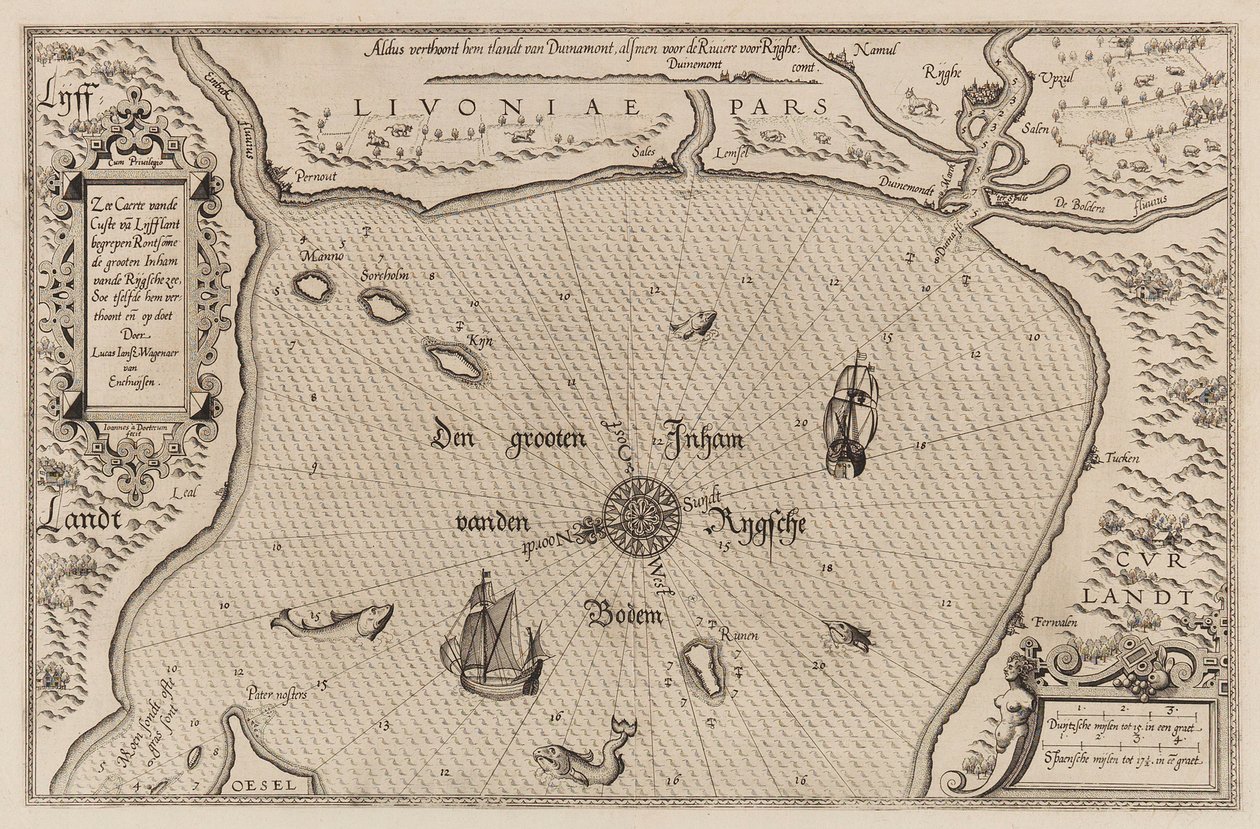 Nautical Chart of the Gulf of Riga, Cartography by Lucas Jansz. Waghenaer