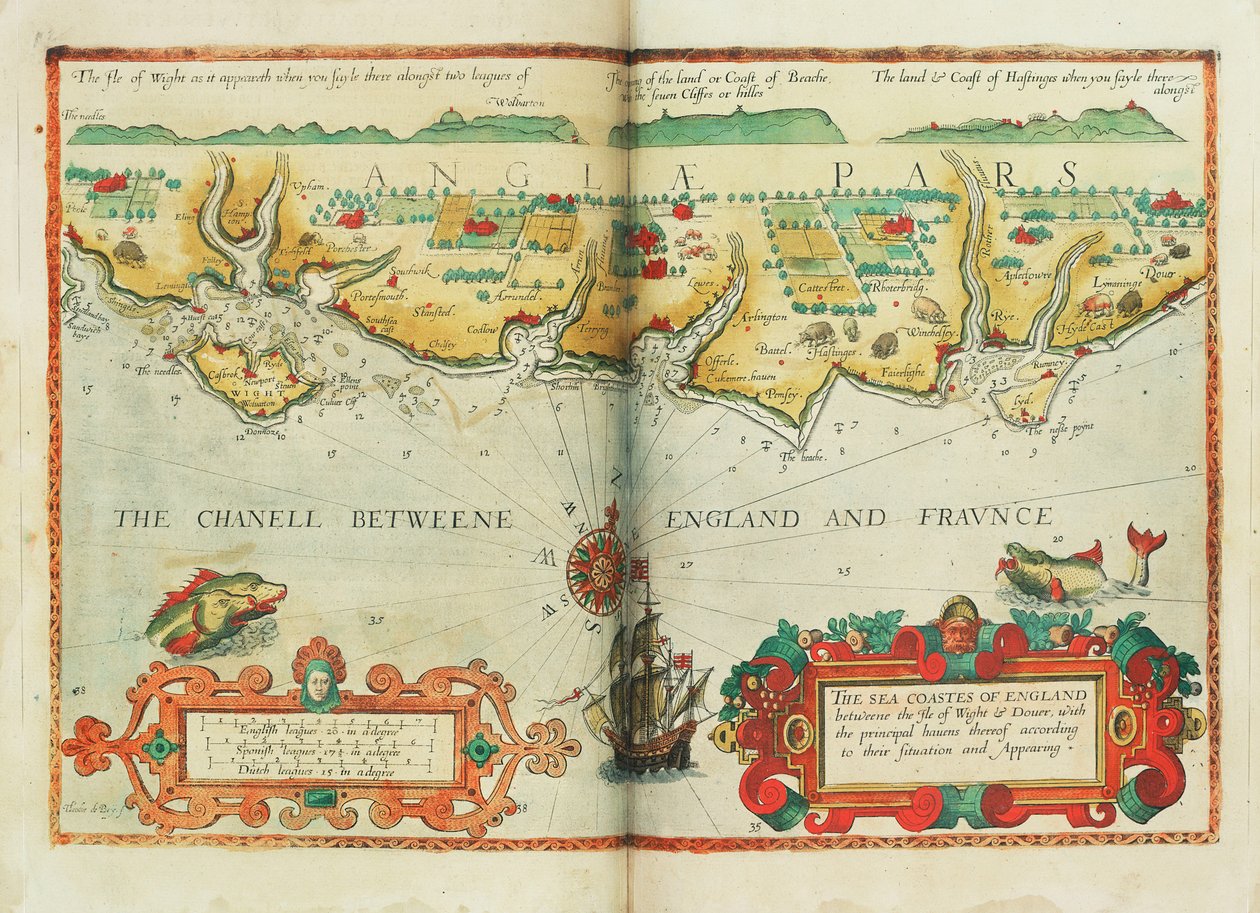 The Sea Coasts of England Between the Isle of Wight and Dover, with the Principal Havens Thereof According to Their Situation and Appearing by Lucas Janszoon Waghenaer