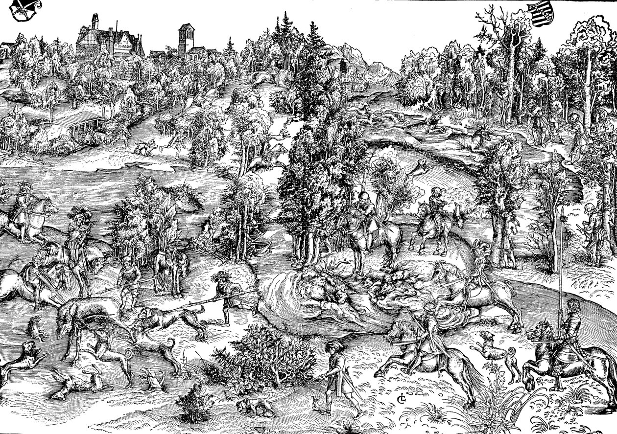 Deer hunting in the countryside by Lucas the Elder (after) Cranach
