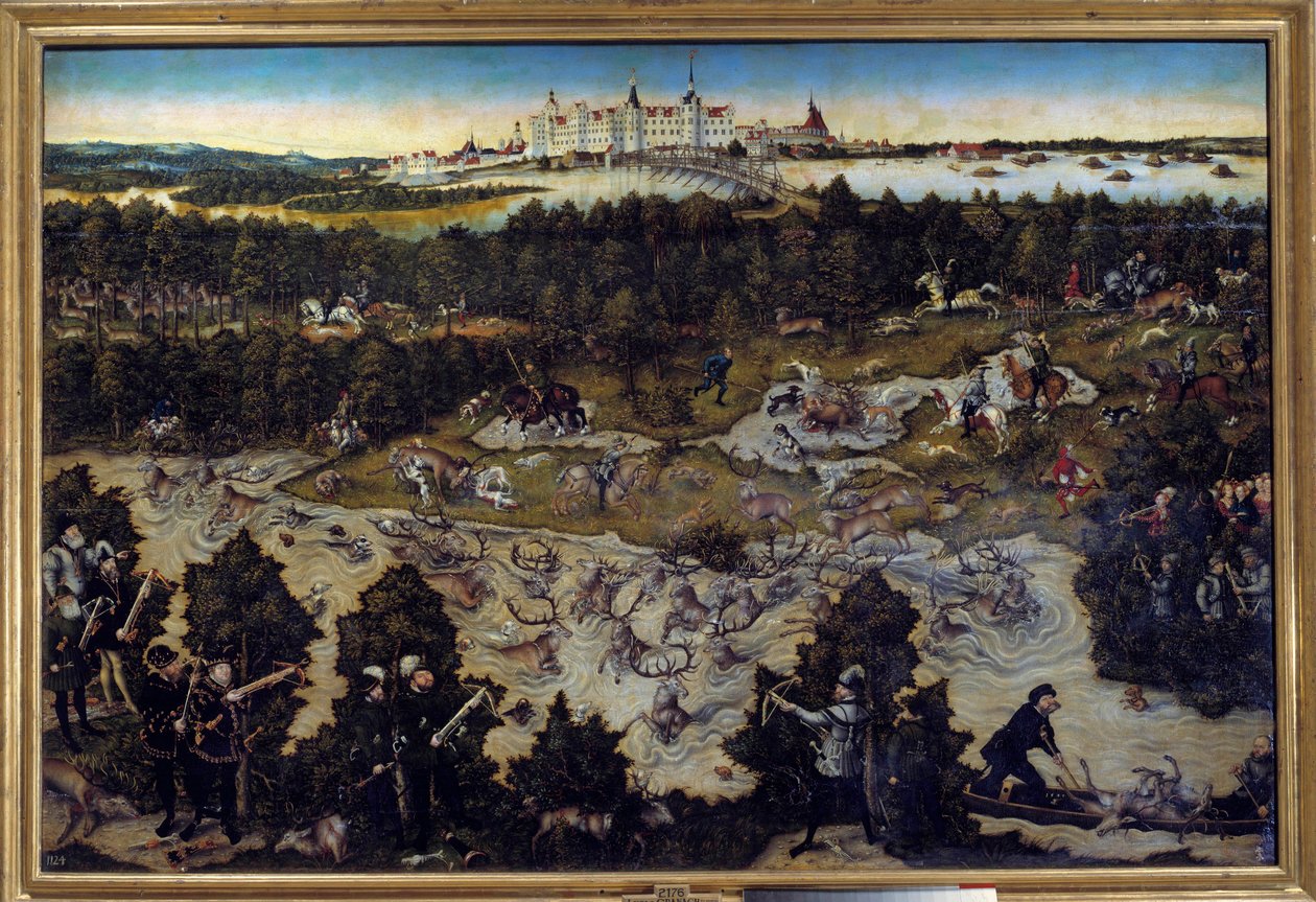 Hunting in honor of Charles V at Torgau Castle in Germany by Lucas the Elder Cranach